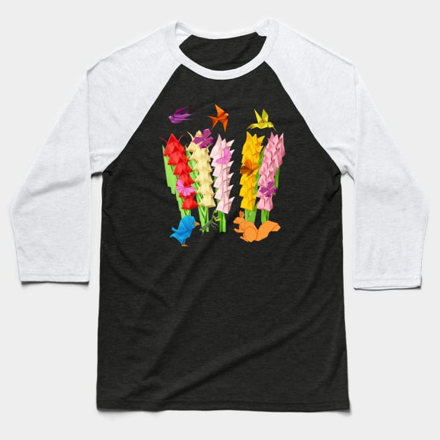 ORIGAMI TULIP FIELD WITH SOME FRIENDS Baseball T-Shirt by KutieKoot T's